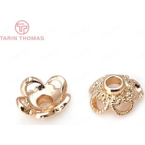 10PCS 9MM 24K Champagne Gold Color Plated Brass Flower Beads Caps High Quality Diy Jewelry Accessories