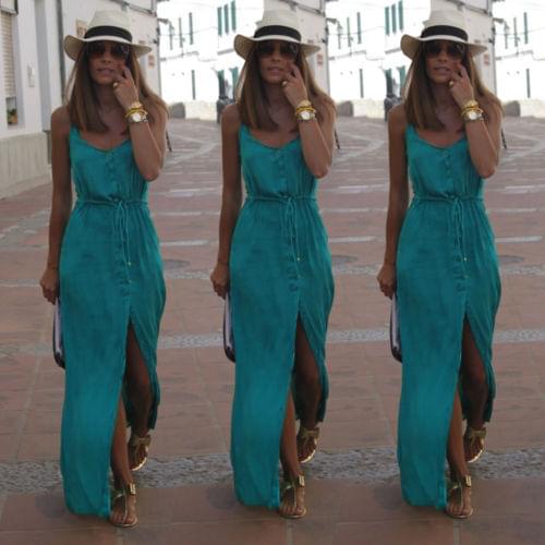 Hot Womens Summer Cotton Buttons Long Maxi Dress Vestidos Ladies Sundress Boho Loose Prom Evening Party Beach Holiday Dresses