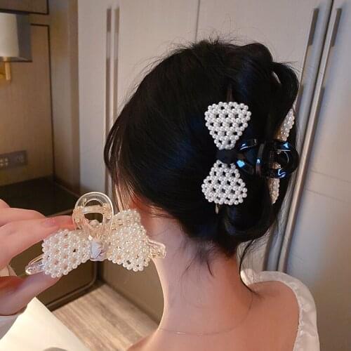 Fashion Acrylic Spring Clips Pearls Bowknot Hair Claws for Women Girls Elegant Graceful Hair Accessories Headwear 2021 New