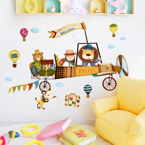 Cartoon Wall Stickers Childrens Room Wall Decoration Decal Creative Boy Bedroom Background Animal Wallpaper Removable
