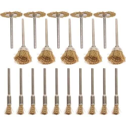 20 piece set of metal rust removal wheel with handle steel wire wheel rod flat copper wire wheel T type polishing brush