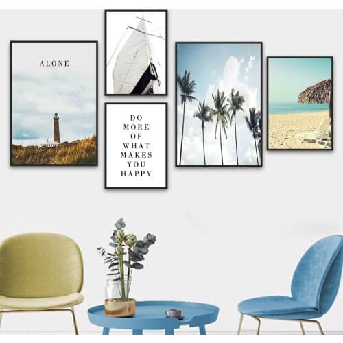 Sailboat Beach Coconut Tree Lighthouse Wall Art Canvas Painting Nordic Posters And Prints Wall Pictures For Living Room Decor