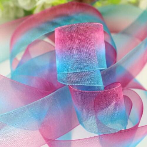 New 1'' 25mm Custom gradient printed organza ribbon DIY handmade fabric gift wrap 25 yards