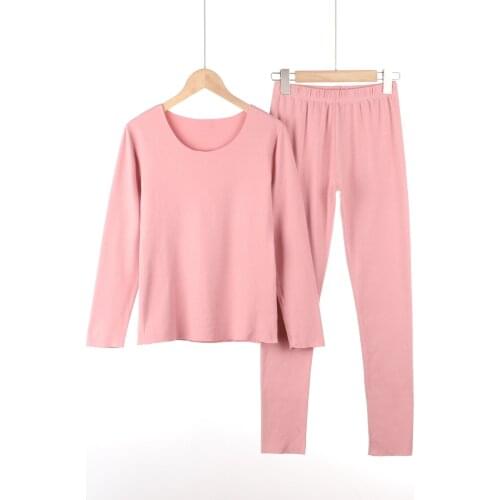 Solid color round neck thermal underwear women plus velvet thick autumn clothing suit de velvet double-sided fleece inner jacket