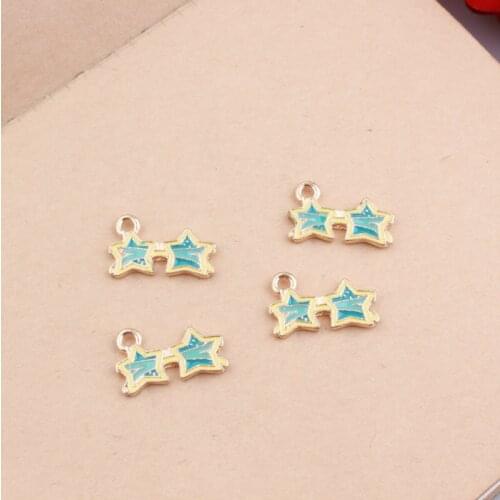 Wholesale 60PCs 20*10MM Gold Tone Glitter Enamel Kawaii Stars Shape Sunglasses Pendant Charms Craft Fit Bracelet Necklace