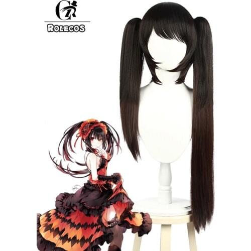 ROLECOS Date A Live Kurumi Tokisaki Cosplay Wig Long Gradient Black Brown Two Ponytails Synthetic Hair Heat Resistant