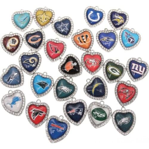 New Custom 32 Designs Rhinestone Heart American Football Pendant Charms