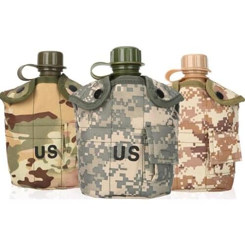 1L Outdoor Water Bottle for Camping Hiking Military Army Canteen with Aluminum Cooking Cup Kettle Pouch Picnic Tableware Travel