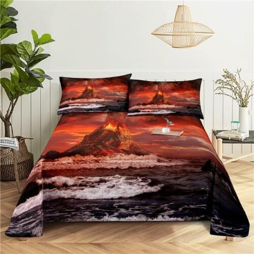 Volcano 0.9/1.2/1.5/1.8/2.0m Digital Printing Polyester Bed Flat Sheet With Pillowcase Print Bedding Set