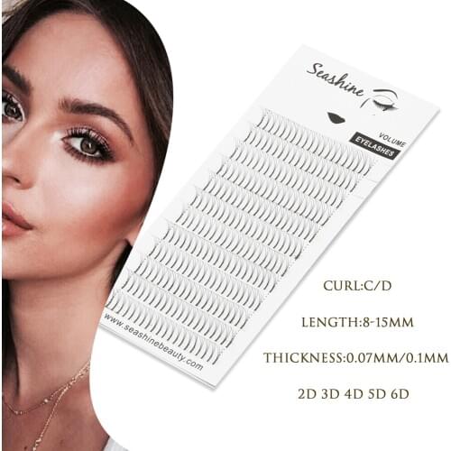 Seashine Eyelashes Extension Long Stem 1 Tray Premade Fans 2D-7D 0.05 0.07 0.10 Premade Volume Fans Eyelashes Extension Supplies