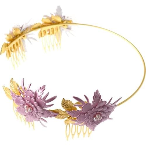 Luxury Vintage Retro White&Pink Flower Handmade Crystal Wide Headband Wedding Hair Jewelry Accessories