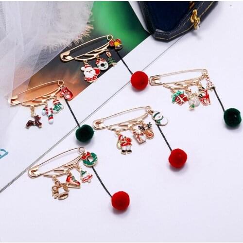 Christmas Creative Enamel Tree Elk Ball Brooches For Women Girls Multiple Gold Color Alloy Sock Santa Claus Pins Brooch
