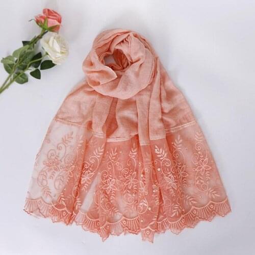 180cm Jewelry Jersey Hijab Muslim Turban Hijab Scarf 9 Colors Malaysia Lace Embroidery Beads Bonnet Hijab Scarf Women Scarf New