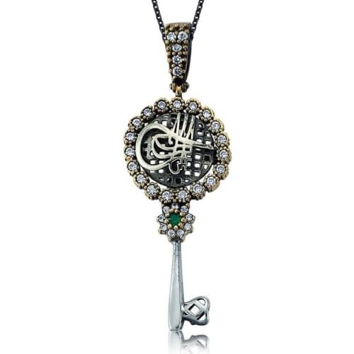 Tevuli 925 Sterling Silver Cubic Zirconia Key Tuğra Lady Necklace