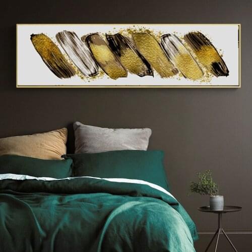 Wangart Larger Size Gold Black Abstract Canvas Print Oil Painitng Decoration Wall Picture For Living Room