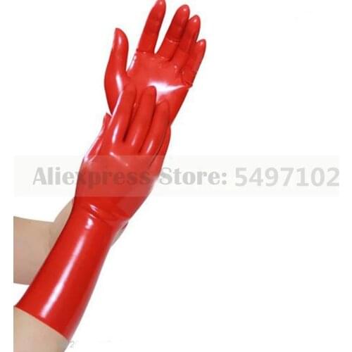 Hot Sale Sexy Red Color Seamless Solid Black Rubber Latex Fetish Short Gloves
