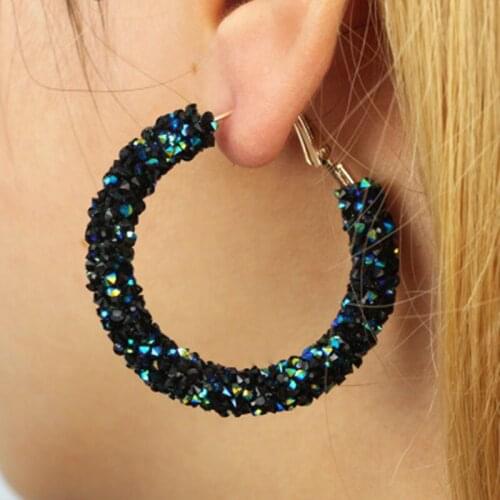 New Design Fashion Charm Crystal Hoop Earrings Geometric Round Shiny Rhinestone Big Earring Jewelry Women