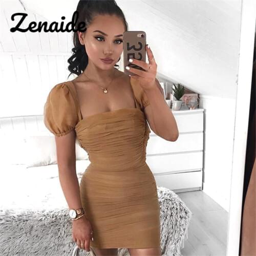 Zenaide Puff Sleeve Mini Bodycon Dress Summer Women Clothes 2021 Club Outfits Vintage Sexy Short Mesh oh polly Dress