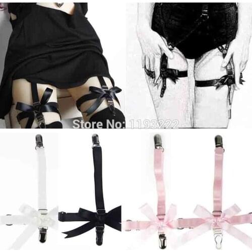 1Pair=2pc Sexy Handmade Cosplay Punk Gothic Bowknot Elastic Suspender Loop Garter Belt Double Clips Thigh Harness