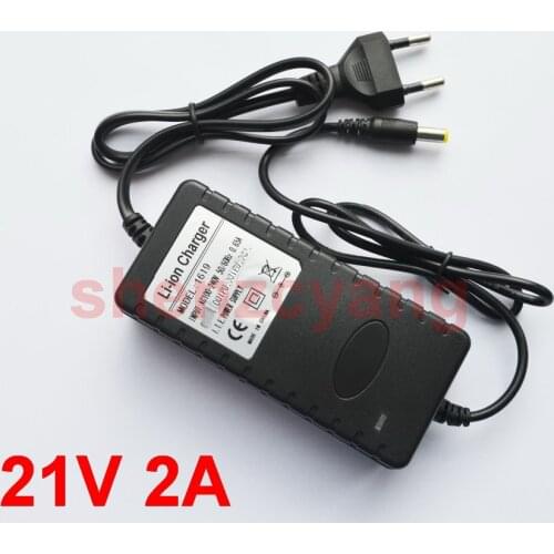1PCS 21V 2A Lithium Battery Charger Electric Screwdriver 18V 5Series 18650 Lithium Battery EU plug Charger DC 5.5mm x 2.1-2.5mm