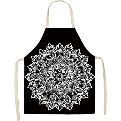 1Pcs Mandala Printed Kitchen Apron for Woman Home Cooking Baking Coffee Shop Cleaning Accessory Cotton Linen Bibs 68x55cm 47x38