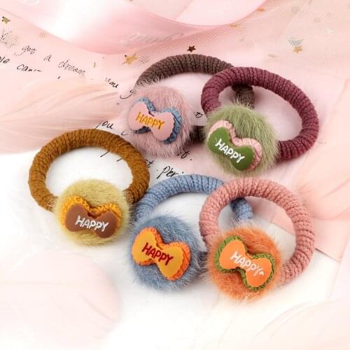 1PCS Candy Colorful Hair Ball Bowknot Elastic Hair Bands For Girls Baby Handmade Lovely Bow Headband Cute Women Hair Accessories
