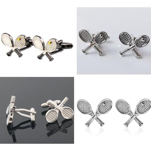 10pairs Tennis Racket Cufflinks With/Without Ball Copper Plating Cuff Links Silver/Gunblack Mens Jewelry Accessory Wholesale