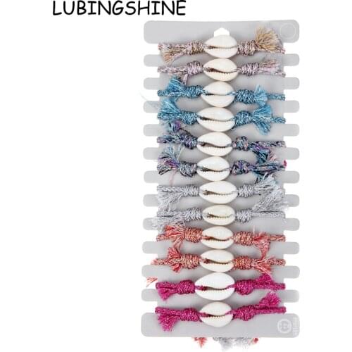 12pcs/lot Boho Handmade Shell Coarse Cotton Rope Candy Knot Bracelet for Women Men Lucky Charms Adjustable Bracelets Jewelry