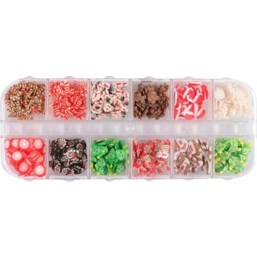 12 Grids Christmas Soft Ceramic Mixed Patch Phototherapy Nail Art Sequin Thin Patch DIY Phone Case Mirror Design Nail Decoration