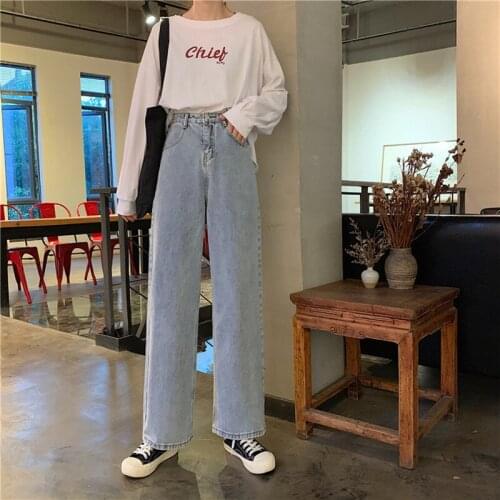 2021 Fashion Harajuku Straight Pants Woman Jeans High Waist Clothes Wide Leg Denim Clothing Blue Streetwear Vintage Quality
