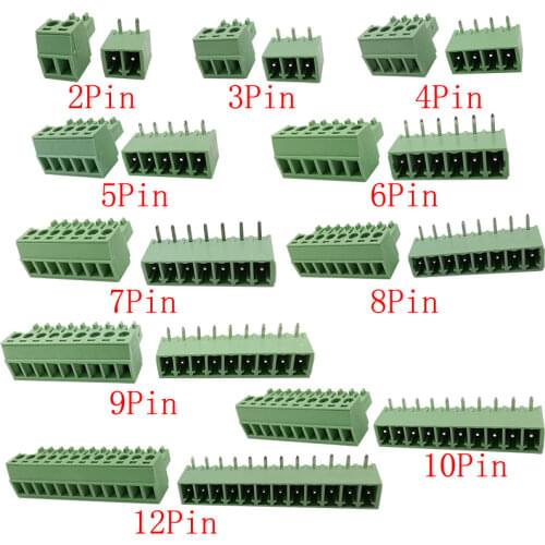 5Pairs 15EDG 3.81mm 300V 8A KF2EDG PCB Screw Terminal Block Connector Plug-Pin Right Angle 3.81mm Pitch Header Socket 2-12PIN