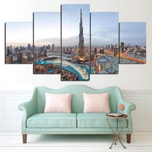5 Pieces Wall Art Canvas Painting Urbanization Landscape Poster Modern Home Living Room Decoration For Modular Framework