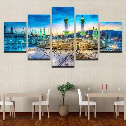 5 Pieces Mosque Night View HD Prints Canvas Paintings Living Room Home Decor Islamic Muslim Poster Wall Art Pictures No Frame