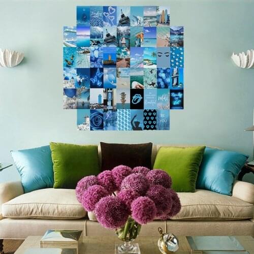 50Pcs Beautiful Blue Ocean Beach Sky Picture for Wall Collage Art Print Colorful Dorm Living Room Retro-Style Decoration Girl