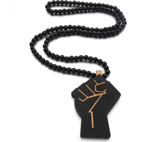 8MM Cute Animal Finger Skull Round Wood Beads Engraved DIY Chain Pendant Necklace For Men Women Jewelry Gift Finger Accessories