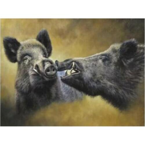 Diamond Painting Two Pigs Animal Embroidery Wild Boar Full Square Mosaic Picture Rhinestones Cross Stitch Home Decor FH586