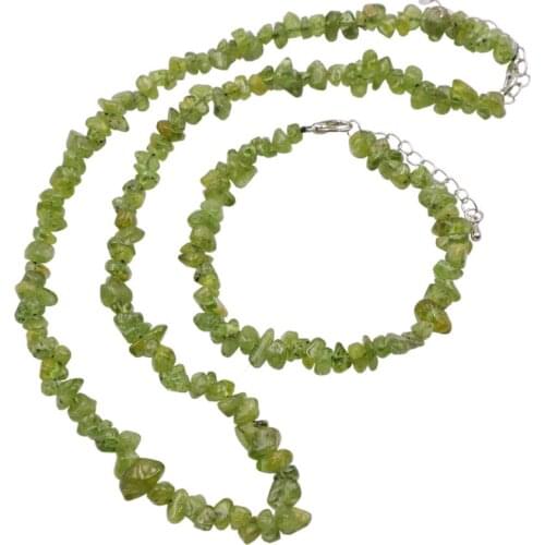 Bohemia Fashion Natural Stone Olive Jades Chip Beads Necklace Bracelet Jewelry Set Gravel Irregular Rope Chain Ms Gift Y1087