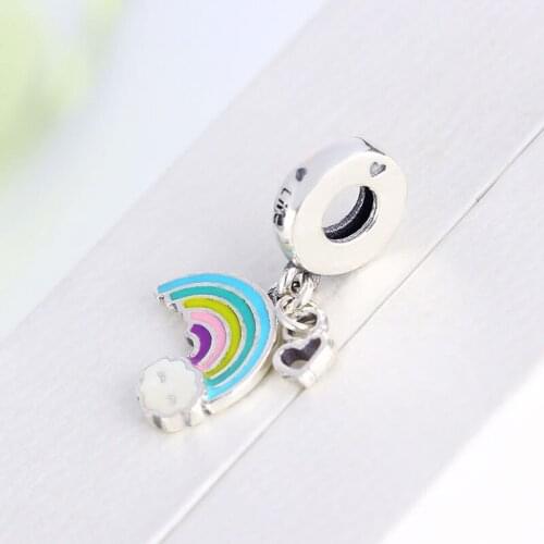 Authentic 925 Sterling Silver Blue Pink Enamel Rainbow Heart Bead Fit Original Pan Charm Bracelet For Making Women Berloque 2020