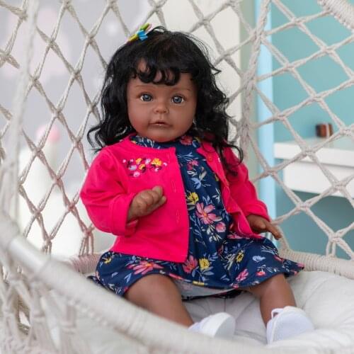 Black Africa Reborn baby Silicone Dolls 24 Inch Lifelike Newborn Toddler girl Maddie Dolls Toy Kids Playmate Birthday Gift