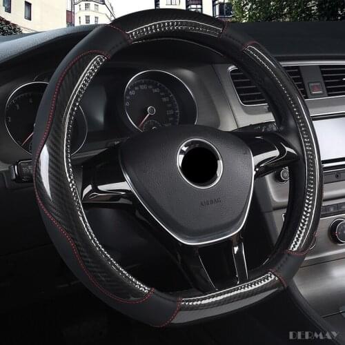 DERMAY D Shape Steering-Wheel Black Auto Car Steering Wheel Cover Leather 38CM Wheel Cover Interior Accessories