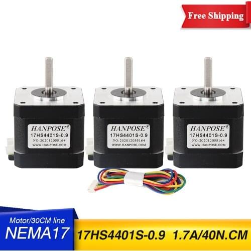 Free shipping 3PCS 17HS4401S 0.9 degree 42 motor Nema17 motor 40N.CM 1.7A Step angle motor for 3D printer Nema17 Stepper Motor