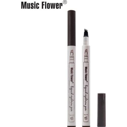 Music Flower 3 Colors Eyebrow Tattoo Pen Waterproof Fork Tip Eyebrow Pencil Microblading Long Lasting Makeup Pen 4 Head TSLM2