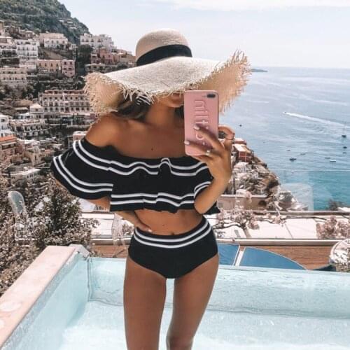 High Waist Bikini Set 2021 Sexy Off Shoulder Swimwear Women Swimsuit Ruffle Bathing Suit Beachwear Biquini female