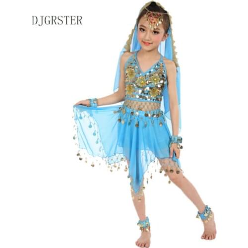 DJGRSTER Girls Belly Dance Costume Child Bollywood Dance Costumes Bellydancer Children Indian Clothing Dresses Kids Bellydance