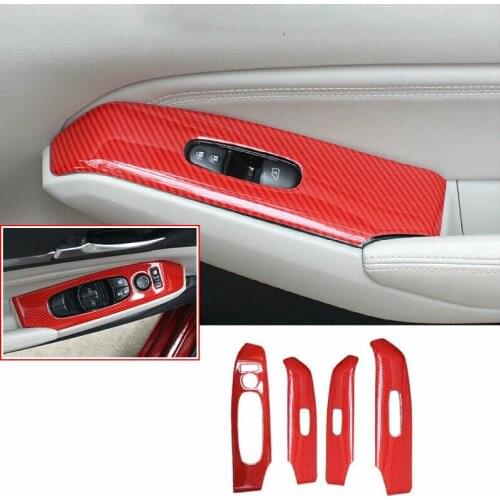 Red Carbon Fiber Window Lock Lift Panel Trim Frame For Nissan Altima 2019-2021 Car modification Auto parts