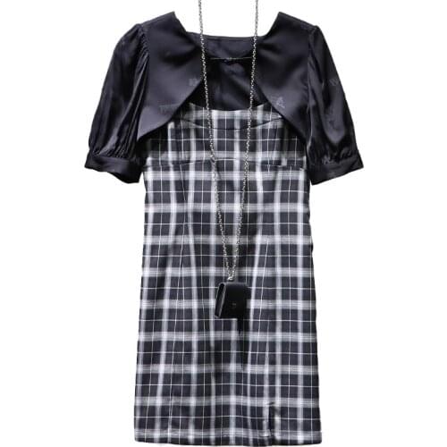 2021 Summer Youth Girl Clothes Shawl + Plaid Dress 2 Pieces Sets Teens Cool Outfit Fashion Teenager 16 18 Years Old