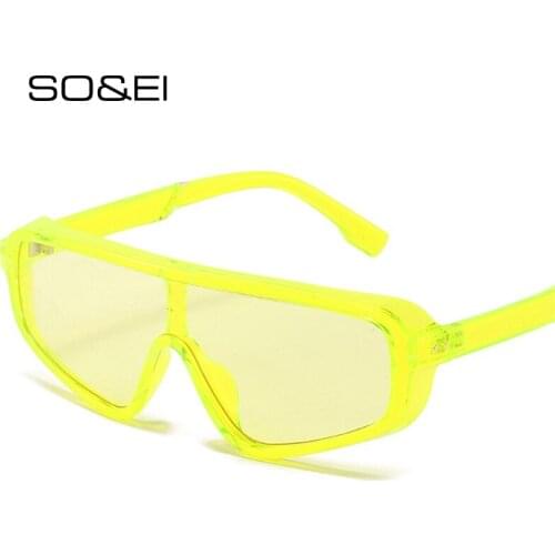 SO&EI Fashion One Piece Nail Sunglasses Women Vintage Fluorescent Green Eyewear Men Outdoor Sports Driving Goggles Shades UV400