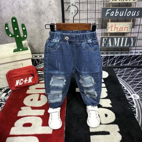 Fashion Childrens Jeans Baby Boys Denim Pants 2019 Autumn New Toddler Outfits Kids Boys Ripped Jeans Broken Hole Pants for Kids