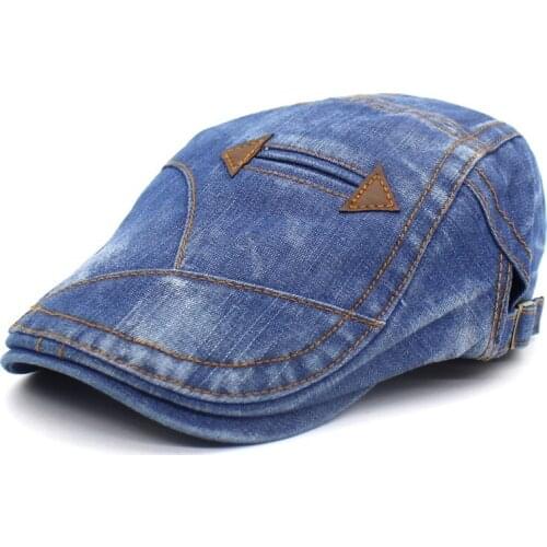 Mens hats and caps vintage denim newsboy cap washed jeans beret casual golf driving cabbie dad hat england style casquette