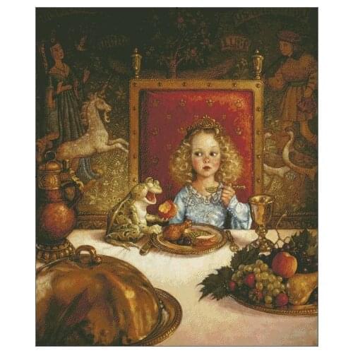 Girl and frog Top Quality oil painting Cross Stitch Kits 14CT Unprinted Counted Sewing kit Embroidered Handmade Home Decor